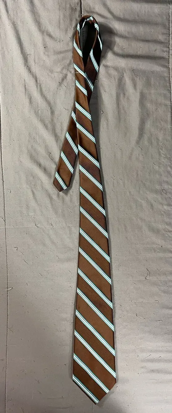 Vintage Christian Dior Tie Mens Brown Teal White Striped Polyester Regular Width